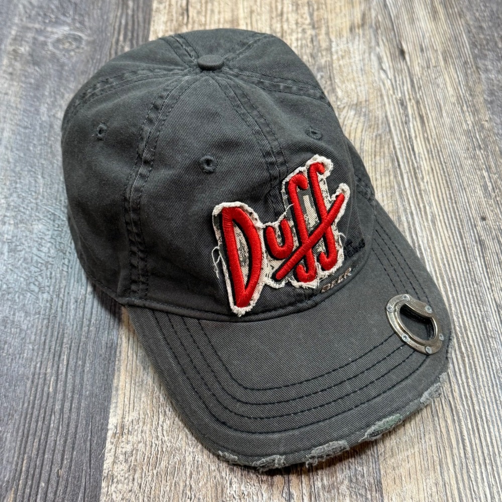 The Simpsons Duff Beer Hat Adult OSFM Gray Distressed Bottle Opener Snapback Cap